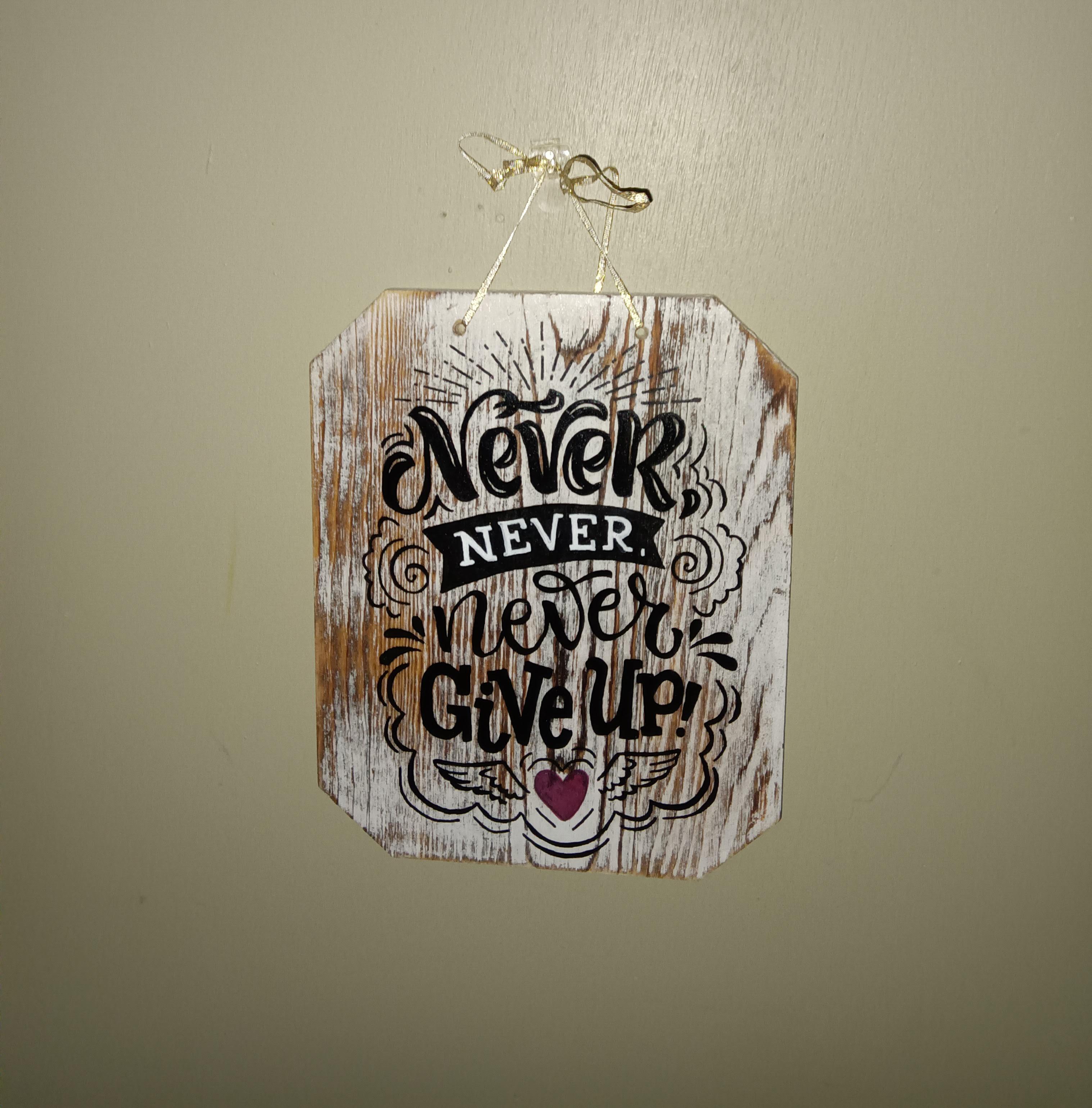 Rustic "Never Give Up" Wall Sign