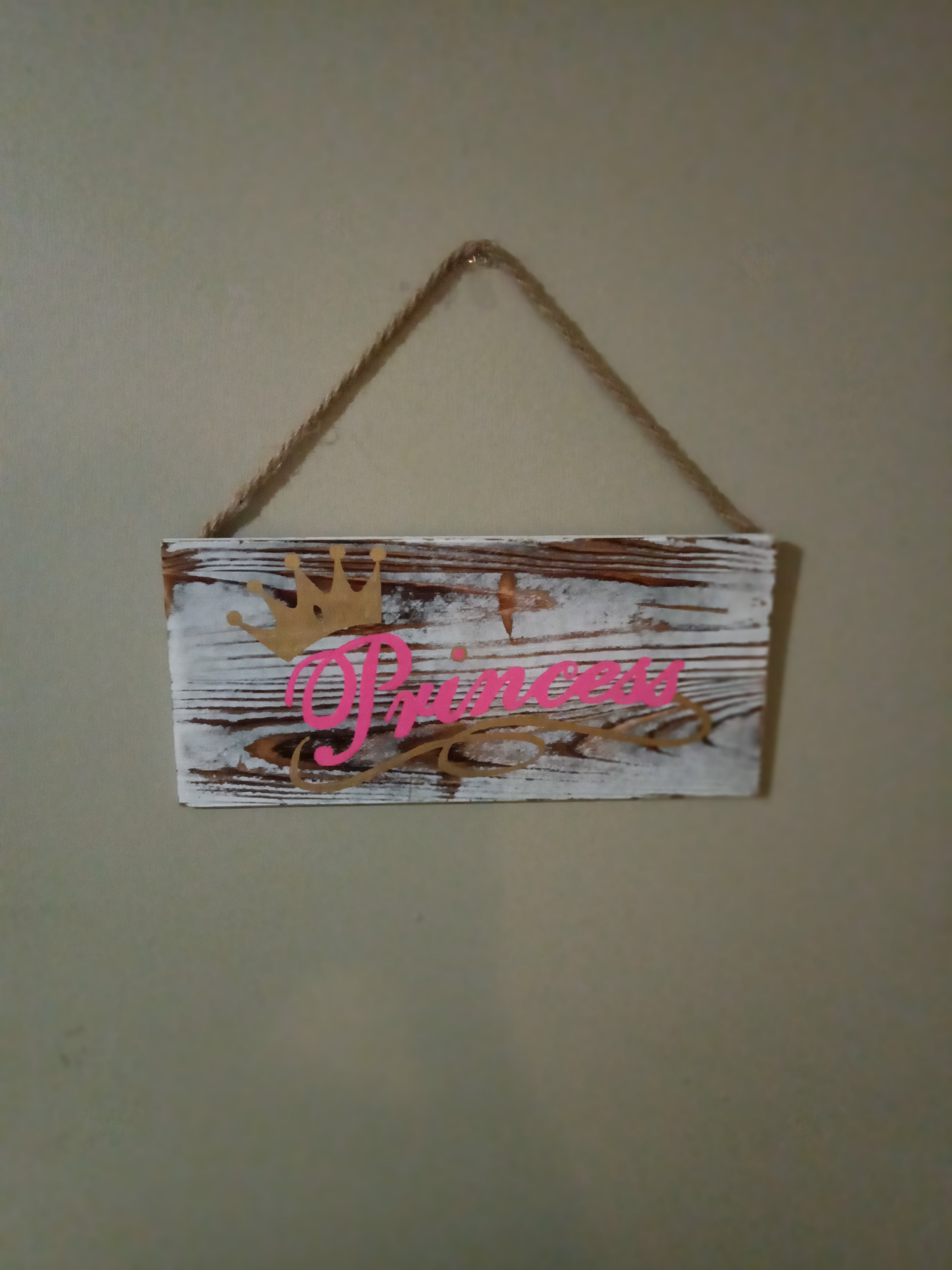 Rustic Princess Wall Plaque with Rope Hanger