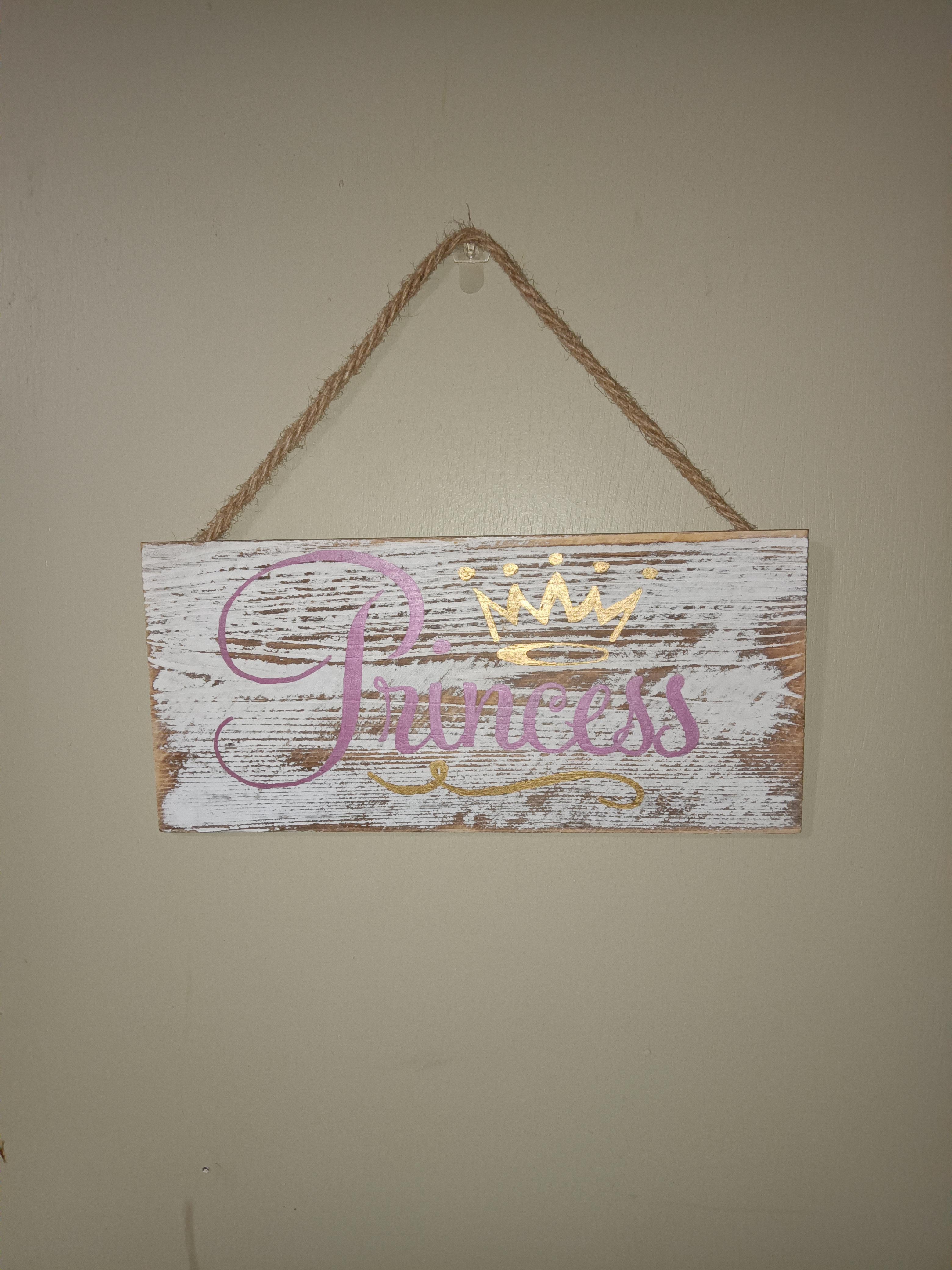 Princess Wood Hanging Wall Sign for Kids Room