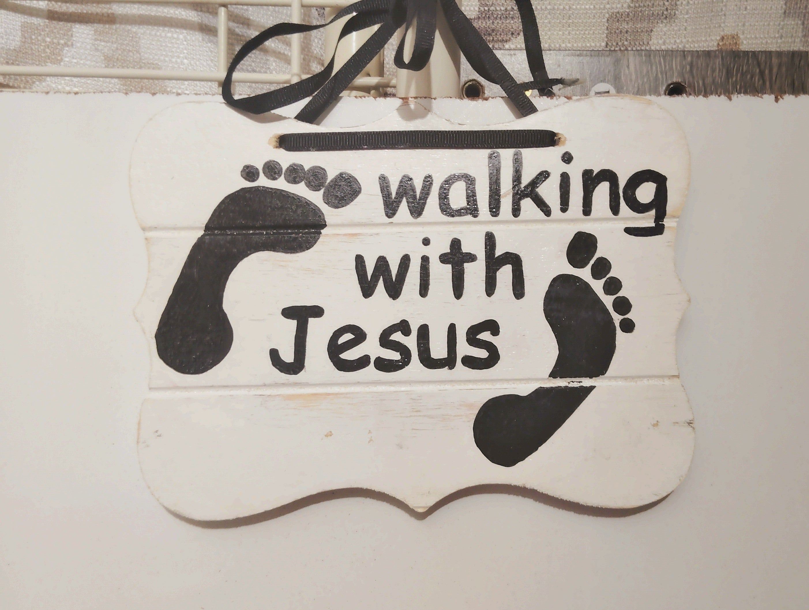 Walking With Jesus Wood Sign – Christian Wall Hanging Decor