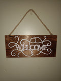 Wooden Welcome Sign with Hanging Rope