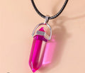 Hot Pink Crystal Point Pendant Necklace – Faceted Healing Quartz Style Pendant on Black Cord