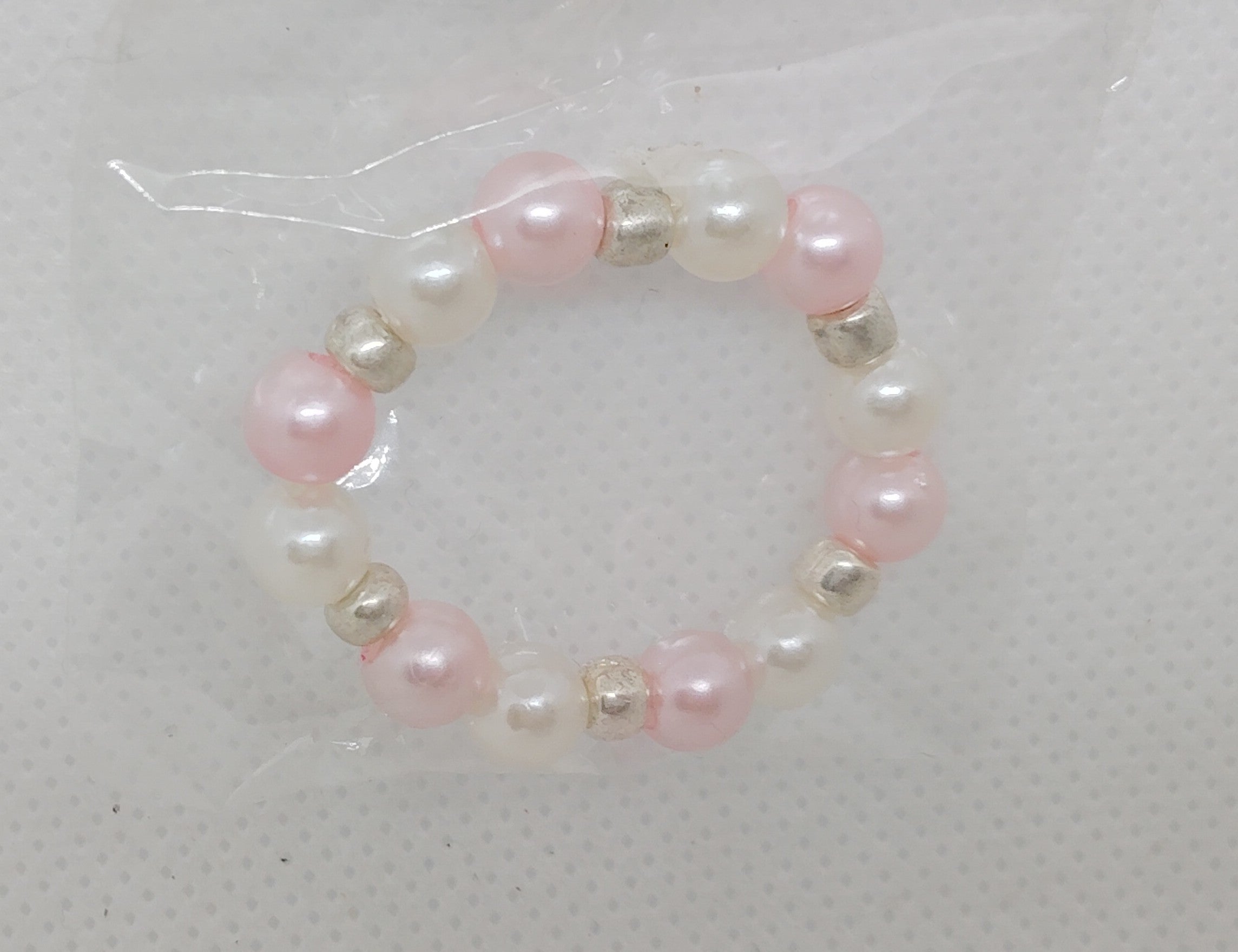 Pink and White Beaded Baby Bracelet with Free Pair of Earrings