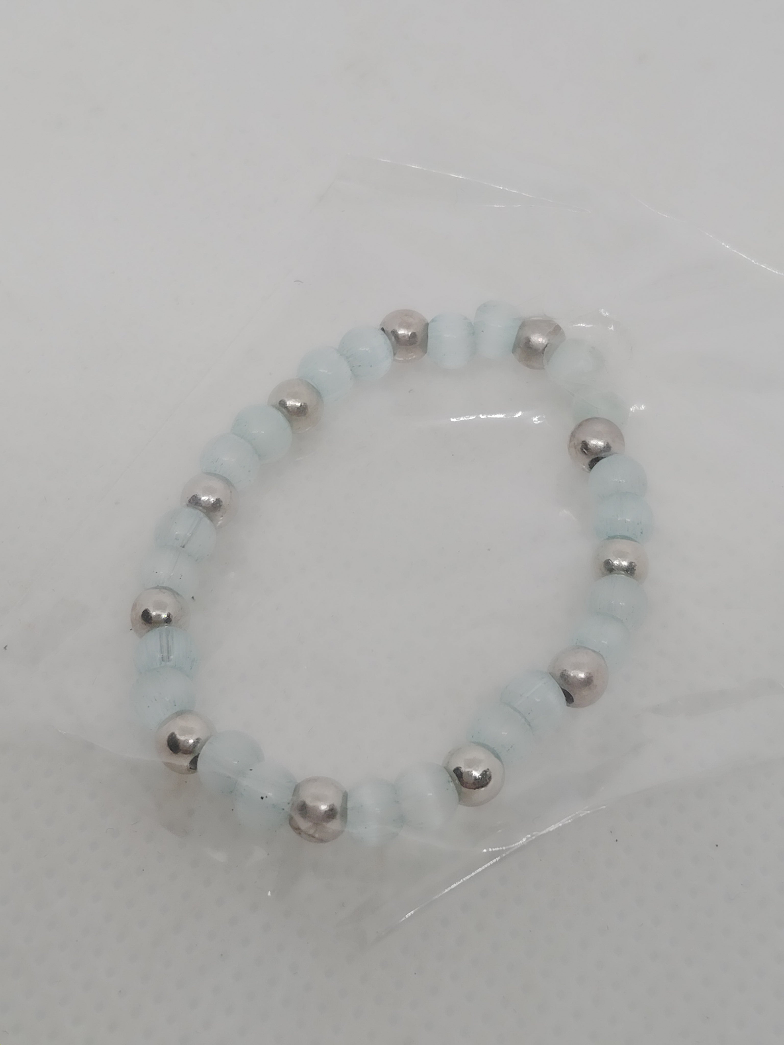 Baby Bracelet with Free Pair of Earrings – Soft Blue Beads and Silver Accents