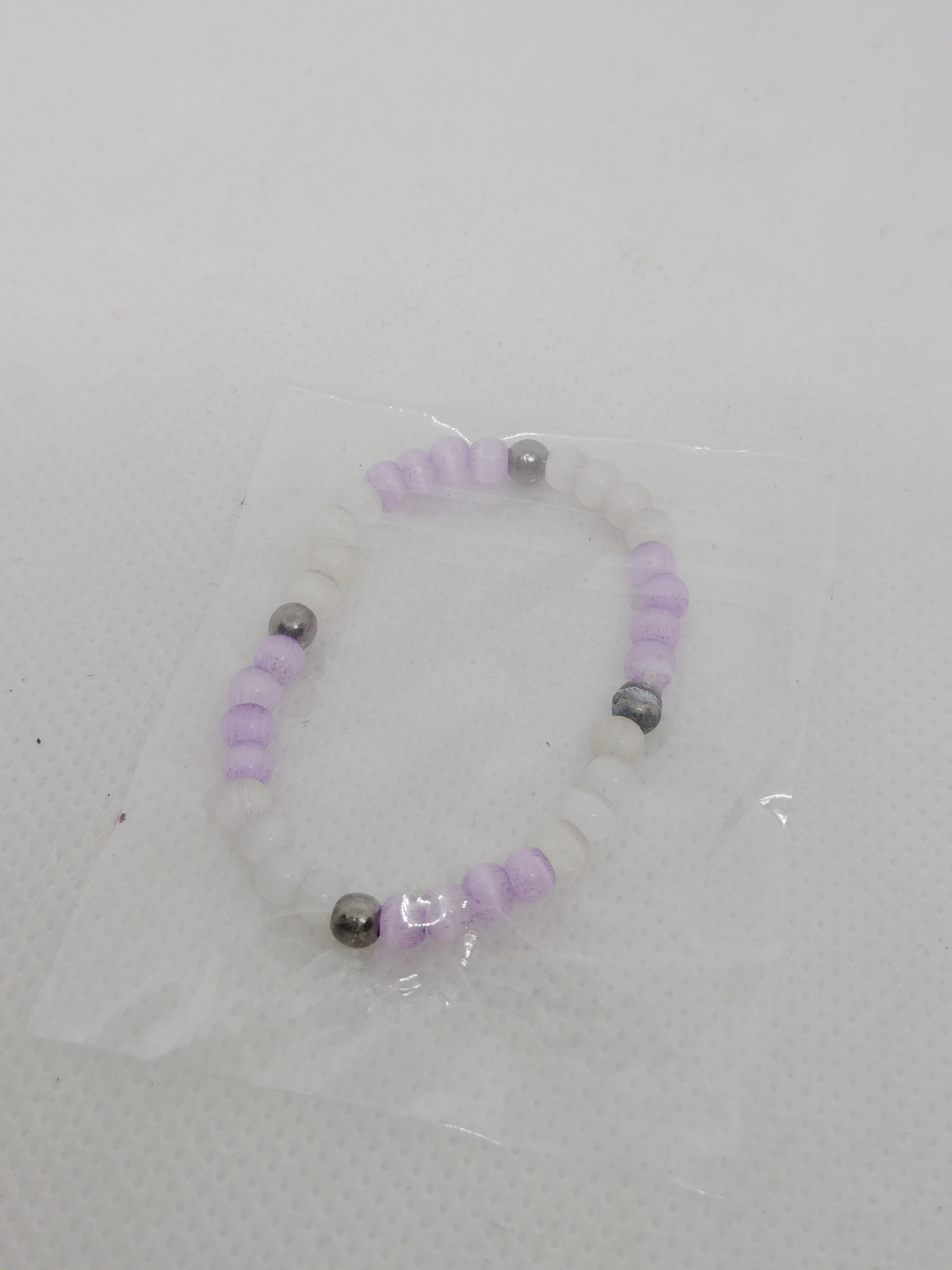 Baby Bracelet with Free Earrings – Light Purple and White Beaded Set