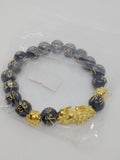Black Bead Feng Shui Bracelet with Gold Pixiu Charm