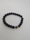 Black Lava Bead Bracelet with Tiger Eye Accent