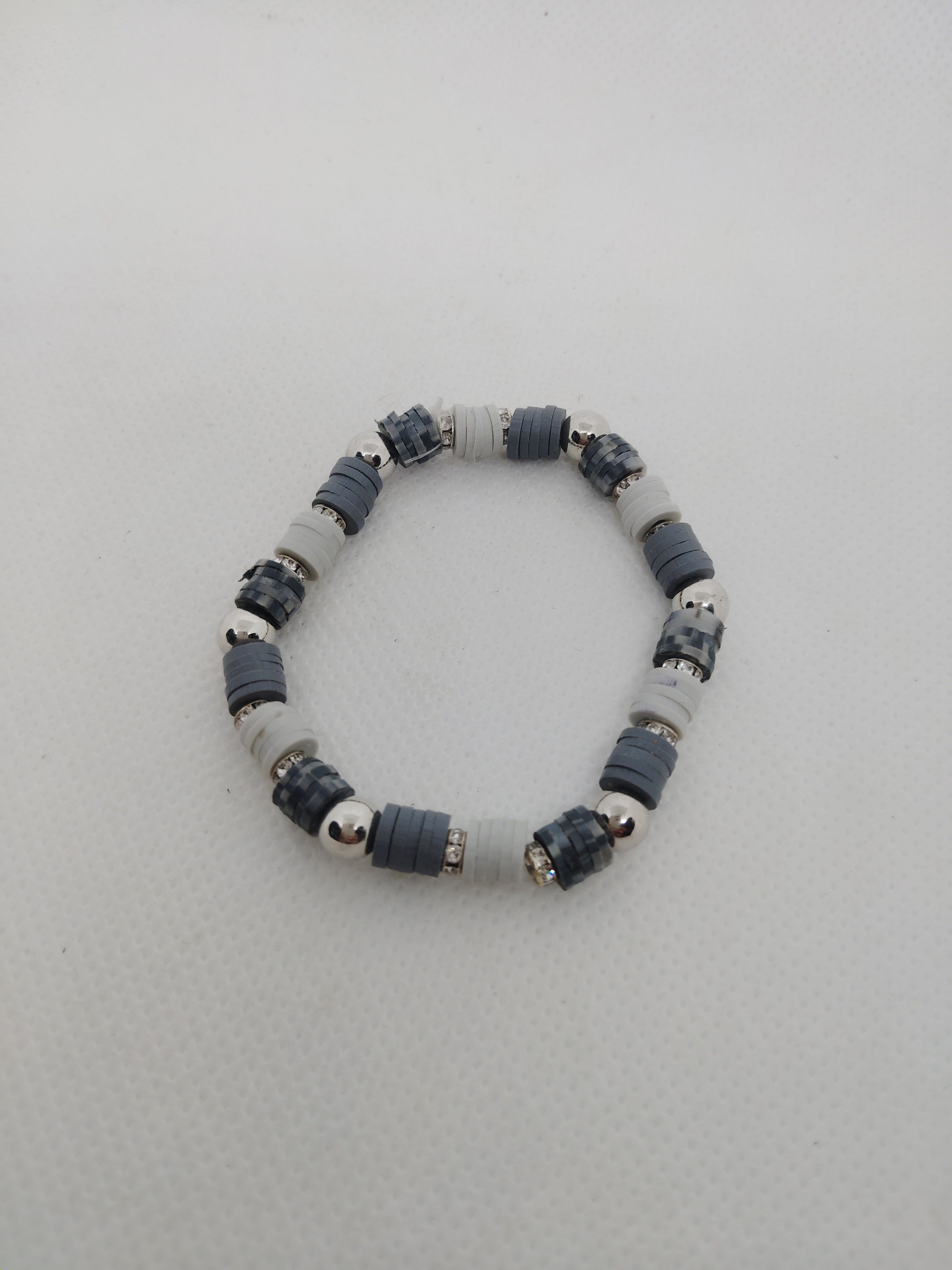 Gray and White Beaded Stretch Bracelet