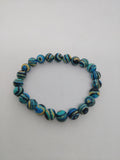 Blue/ green and Black Striped Beaded Stretch Bracelet