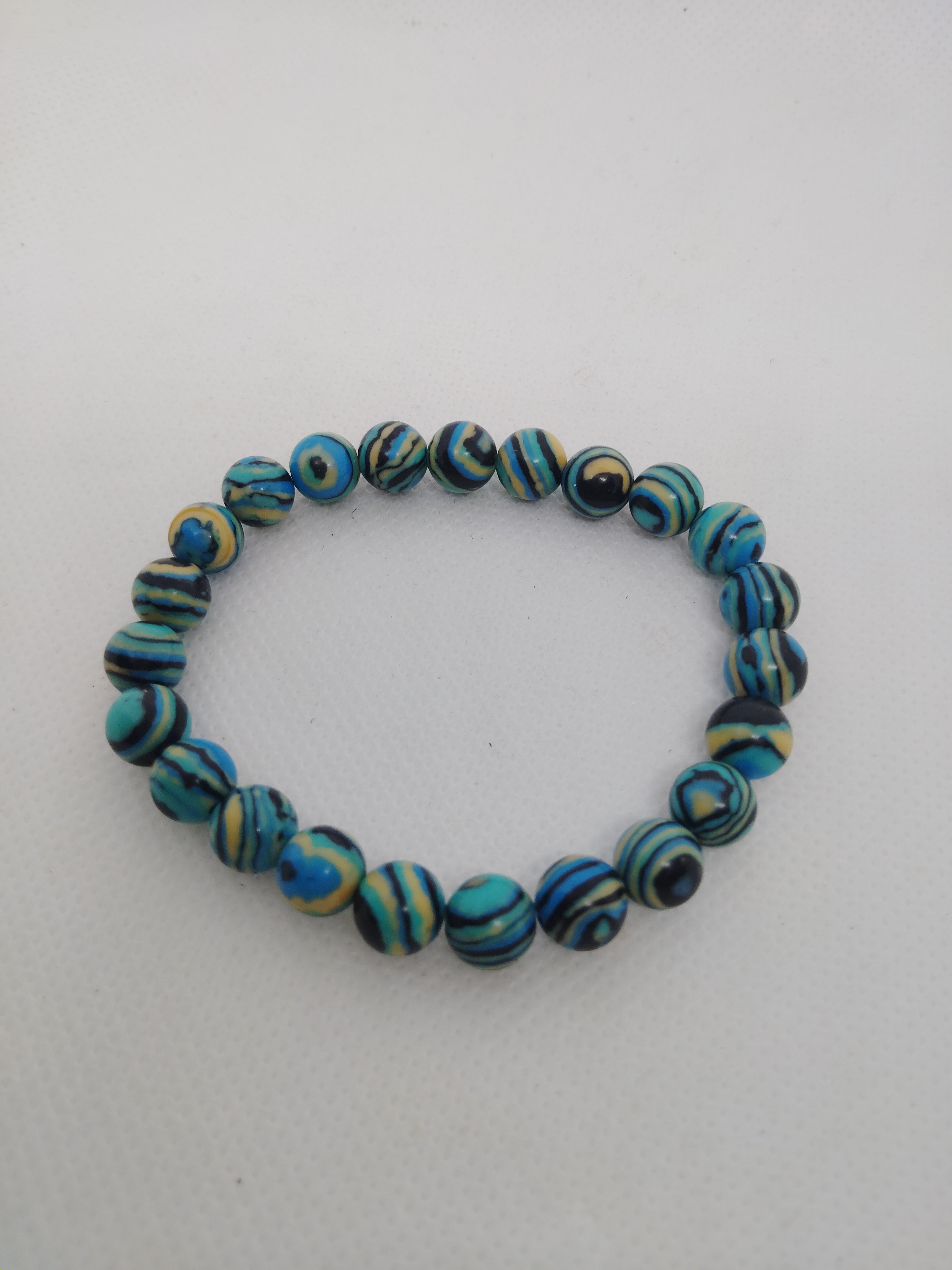 Blue/ green and Black Striped Beaded Stretch Bracelet