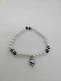 Pearl and Navy Beaded Stretch Bracelet with Dangle Charm