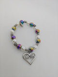 Mom Charm Beaded Bracelet – Iridescent Pearls, Perfect Gift for Mom