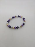 Purple, Gold, and White Beaded Stretch Bracelet
