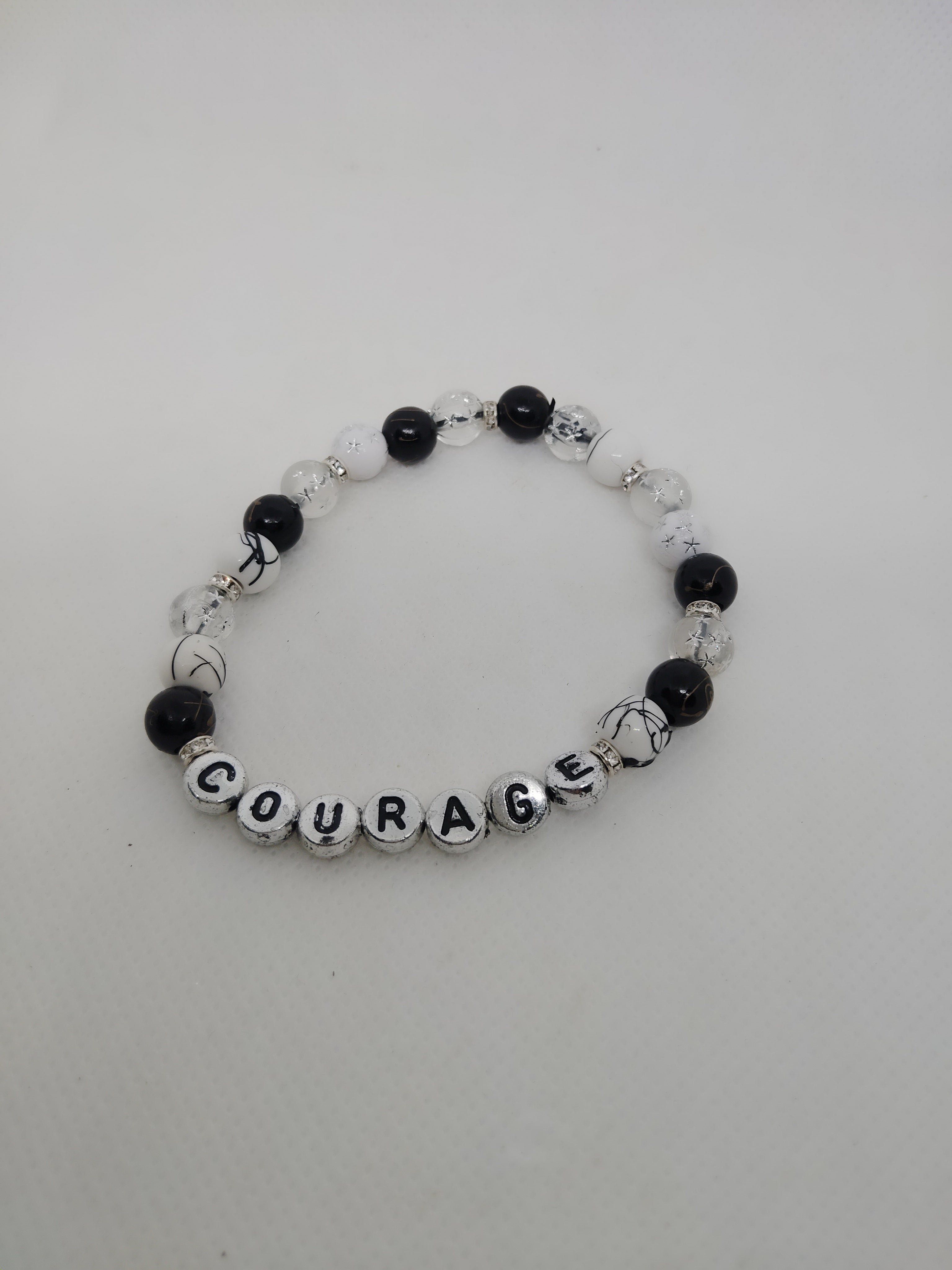 Courage Beaded Stretch Bracelet – Black and White Letters
