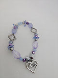 Mom Heart Charm Beaded Bracelet – Purple and Silver Accents