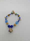 Blue and Gold Beaded Bracelet with Wire Wrapped Star Charm
