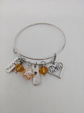 Mom Charm Bangle Bracelet with Silver and Yellow Beads