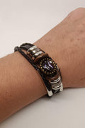 Gemini Zodiac Black Leather Bracelet with Adjustable Fit