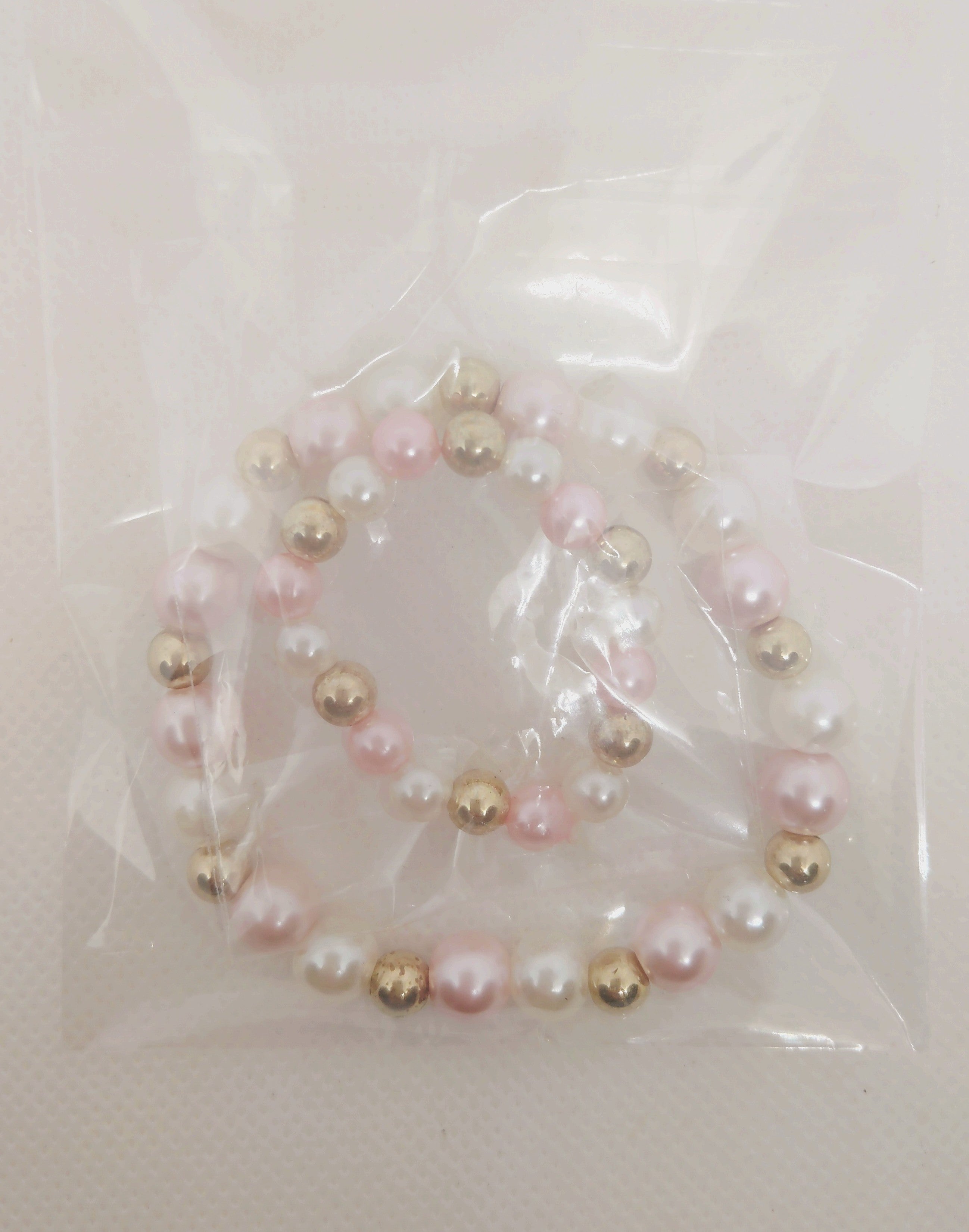 Mother and Baby Bracelet Set – Pink, White, Gold Beads