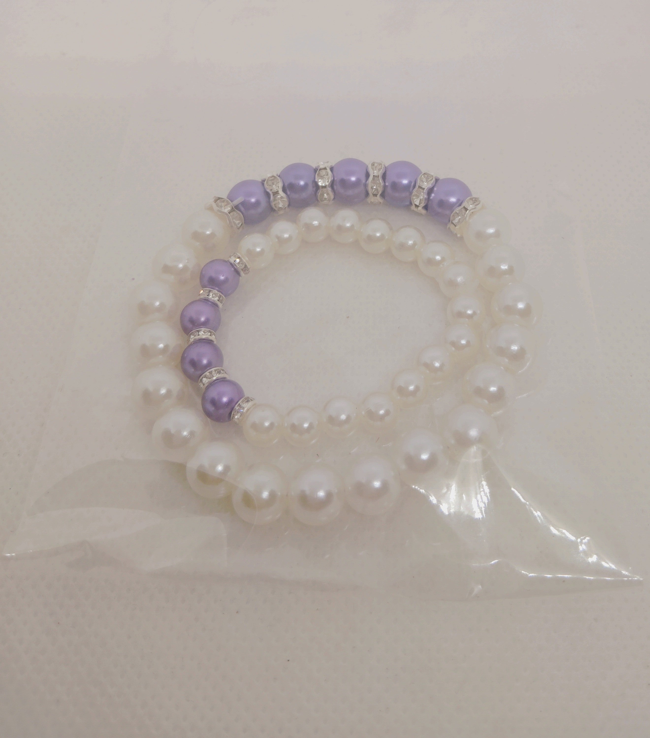 Mother and Baby Set: Matching Pearl and Purple Beaded Bracelets