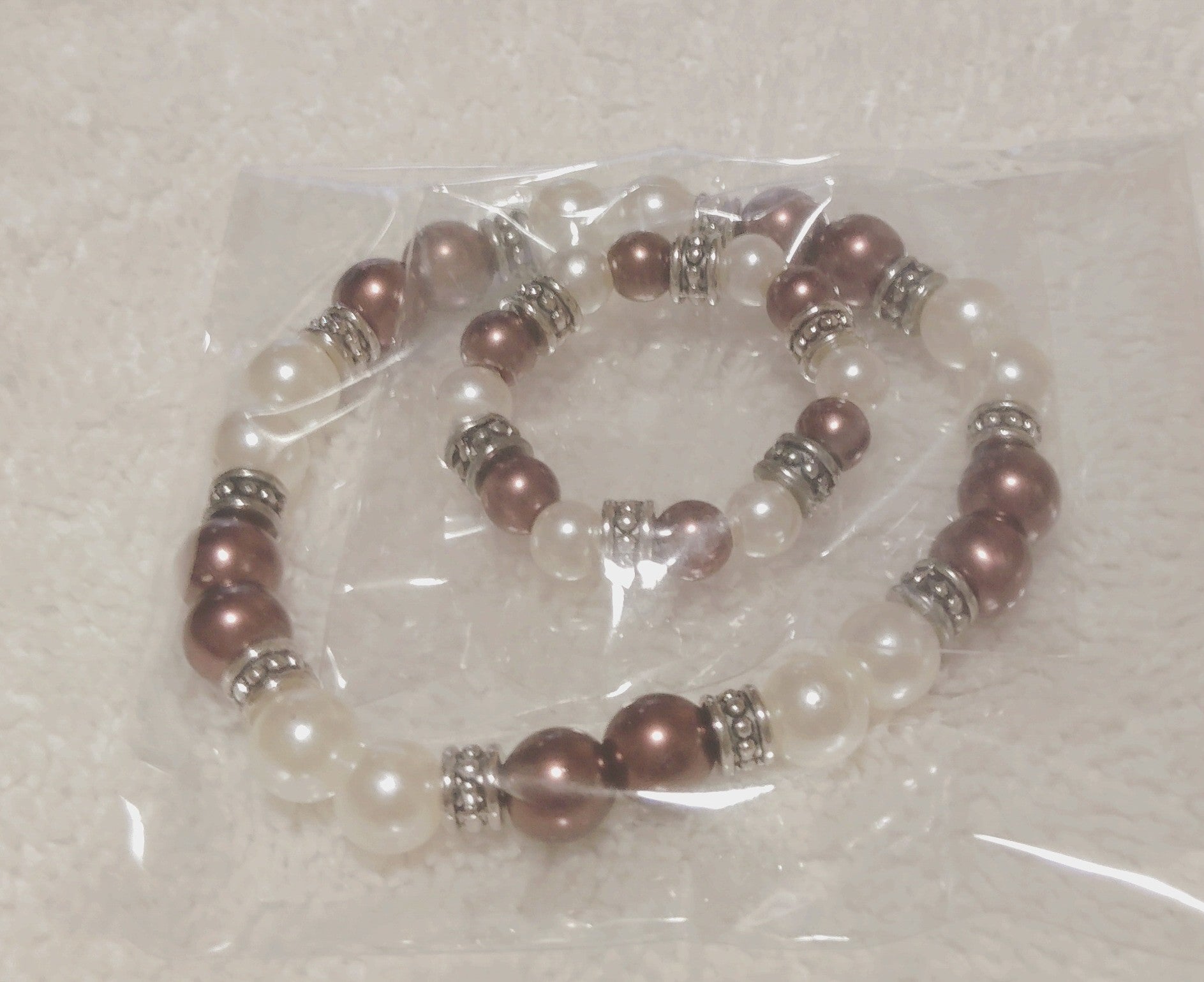 Mother and Baby Set - Bronze/Pearl Bead Bracelets