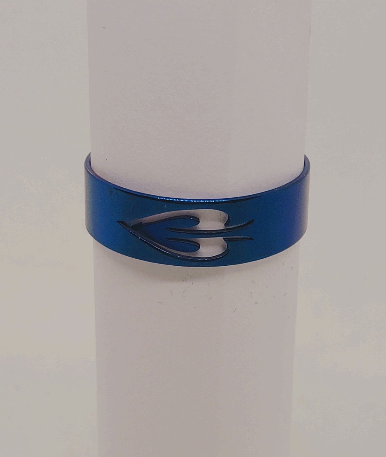 Blue Stainless Steel Men's Ring - Size 12 - Fish Design