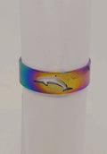 Men's Dolphin Engraved Rainbow Stainless Steel Ring, Size 11