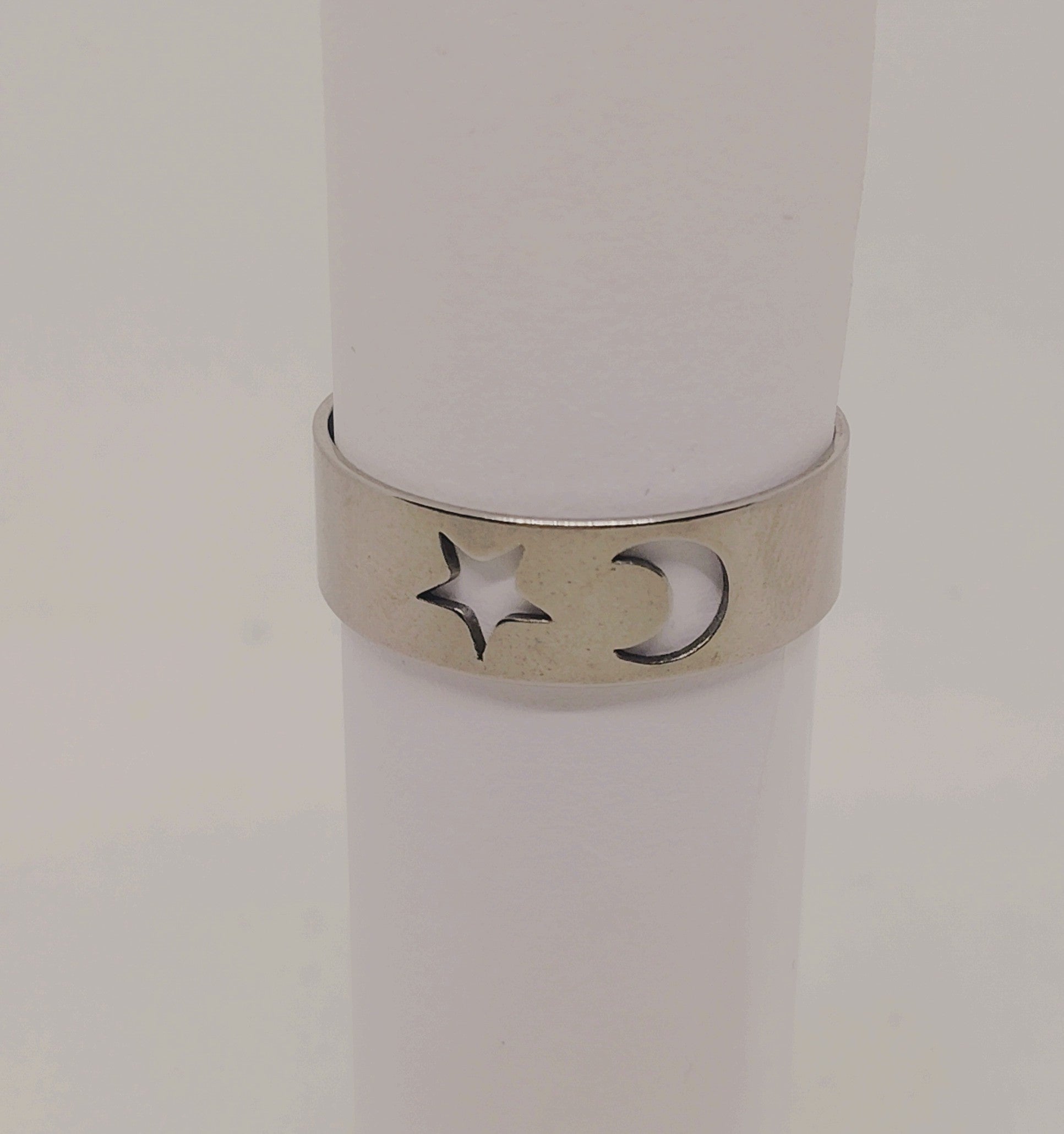 Men's Stainless Steel Star and Moon Ring, Size 10