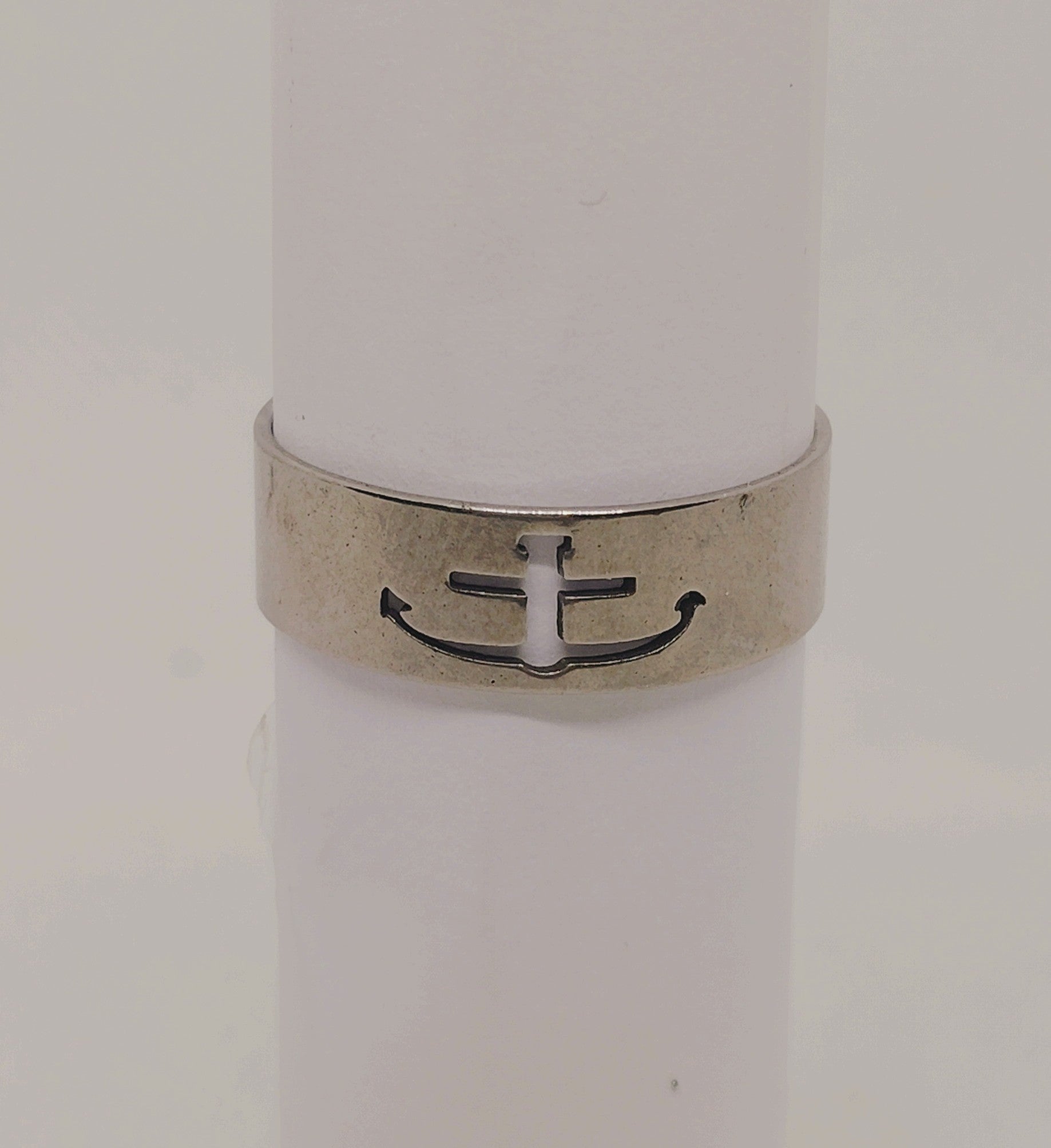 Stainless Steel Cutout Anchor Ring - Mens Size 10