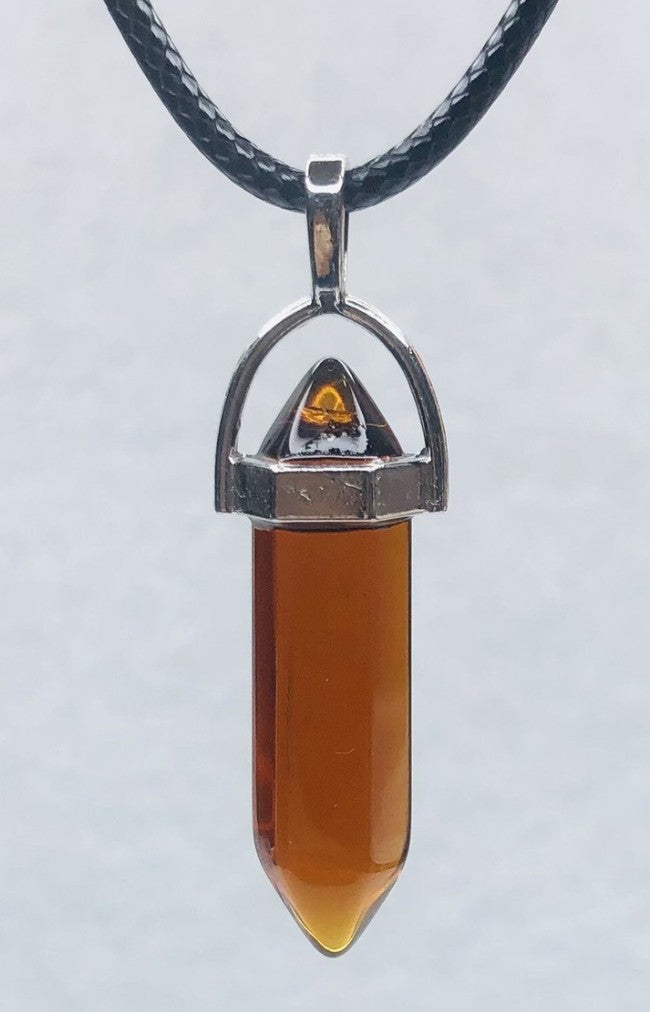 Amber Point Pendant Necklace With Black Cord