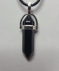 Black Obsidian Pendant Necklace with Pointed Crystal