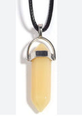 Yellow Crystal Pendant Necklace - Polished Stone with Black Cord