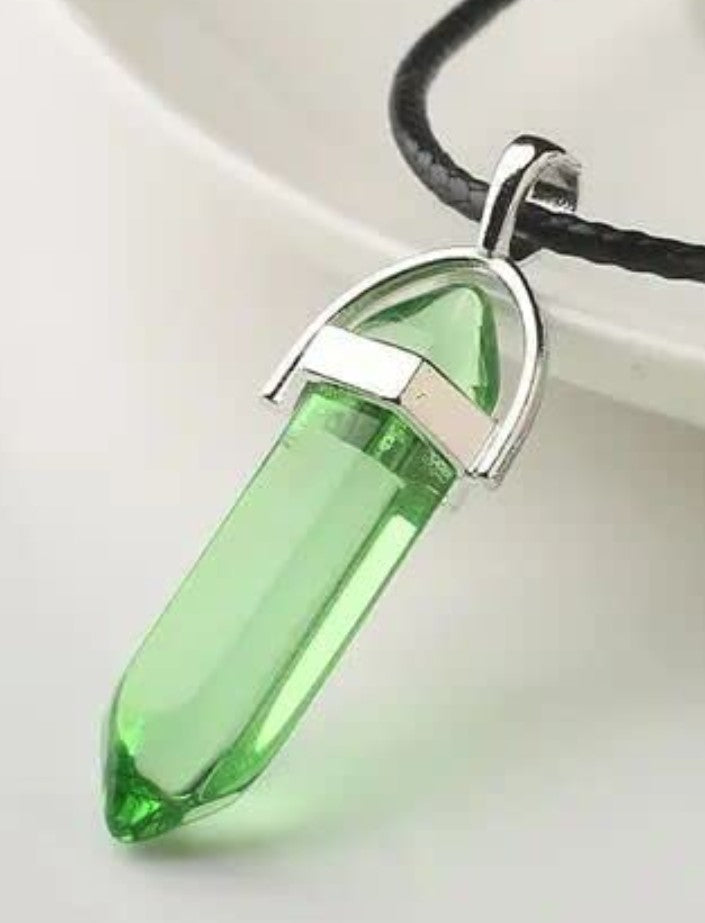 Green Crystal Pendant Necklace with Black Cord