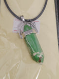Green Stone Pendant Necklace with Silver-Tone Cap and Black Cord