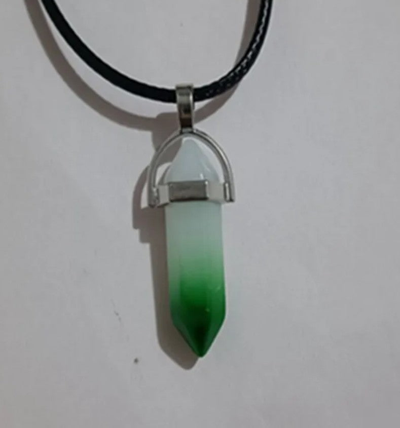 Green White Crystal Point Pendant Necklace