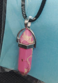 Pink Stone Pendant Necklace with Leather Cord