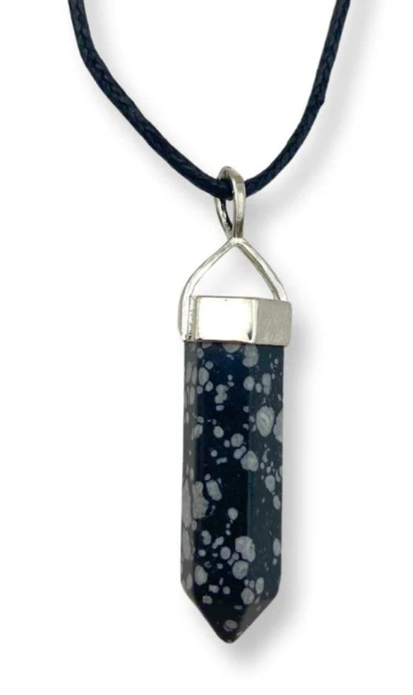 Snowflake Obsidian Crystal Pendant Necklace