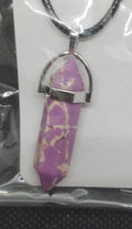 Purple Stone Pendant Necklace with Leather Cord