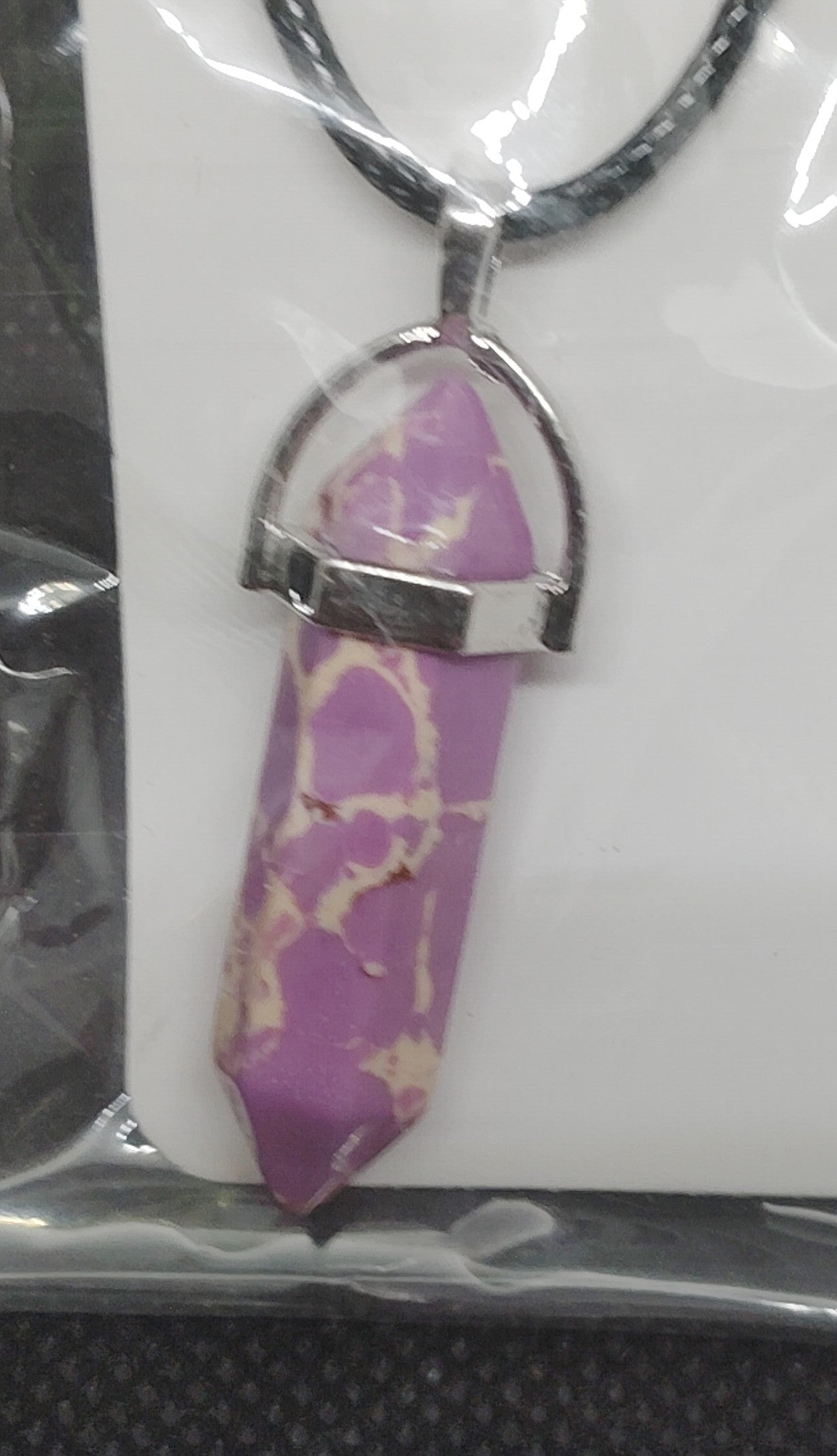 Purple Stone Pendant Necklace with Leather Cord