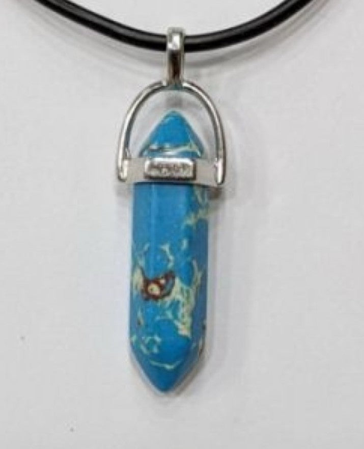 Blue Turquoise Crystal Point Pendant Necklace
