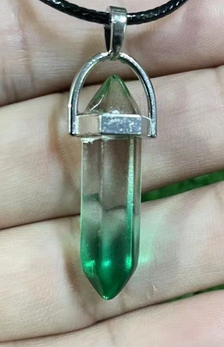Green Crystal Point Pendant Necklace