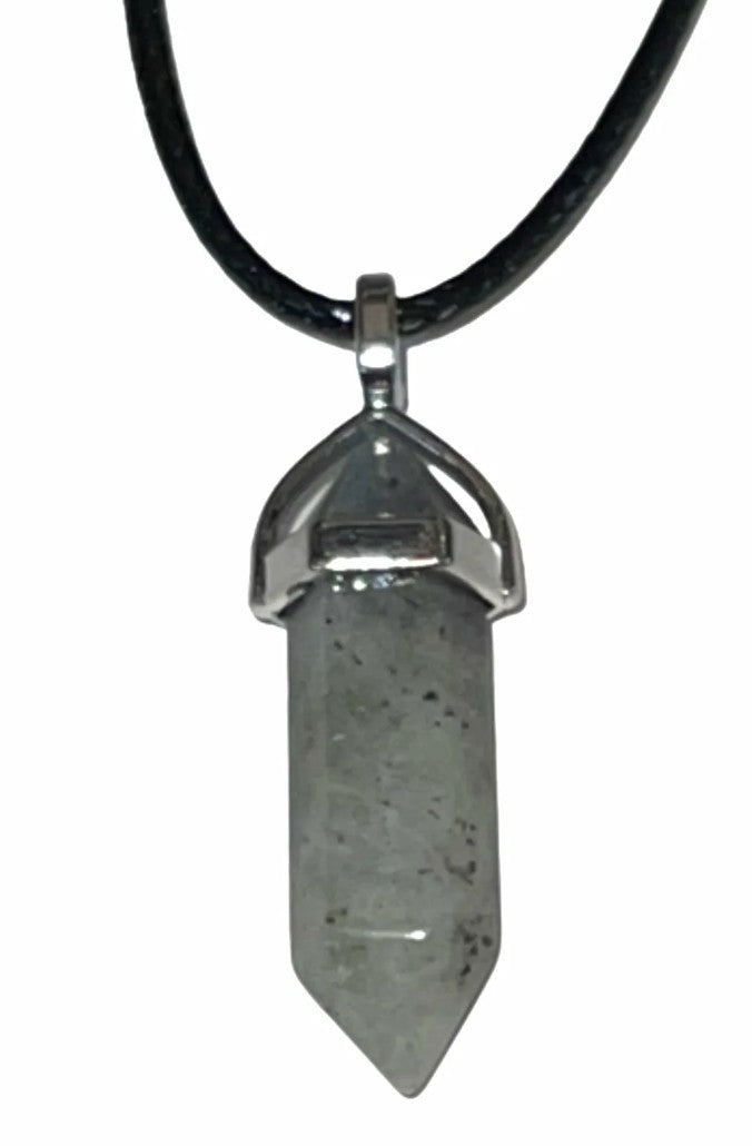 Labradorite Point Pendant Necklace with Black Cord