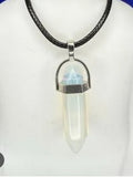 Clear Quartz Point Pendant Necklace on Black Cord
