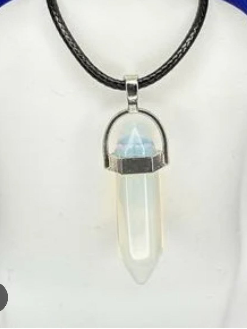 Clear Quartz Point Pendant Necklace on Black Cord