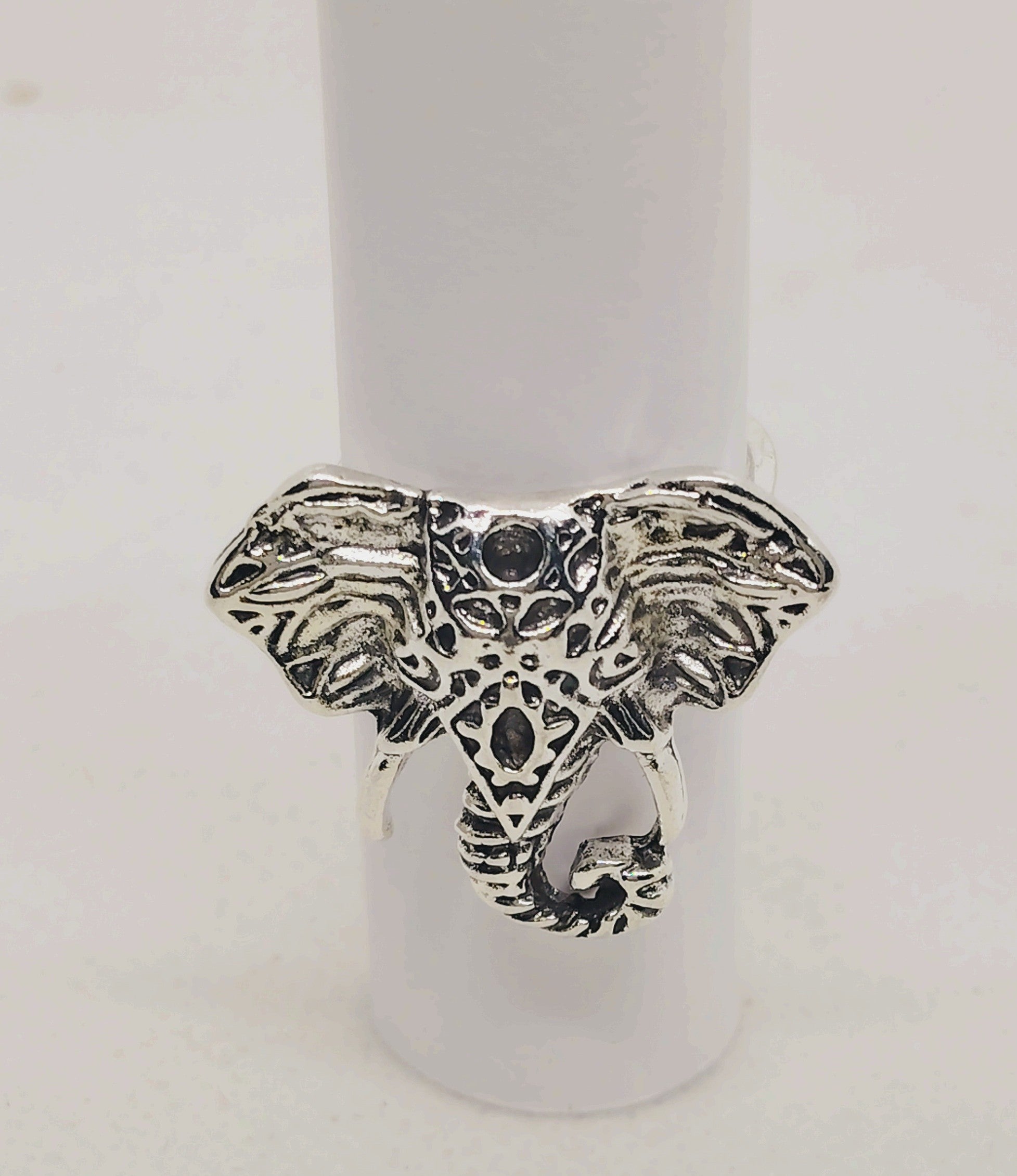 Bold Elephant Head Silver Statement Ring Size 6