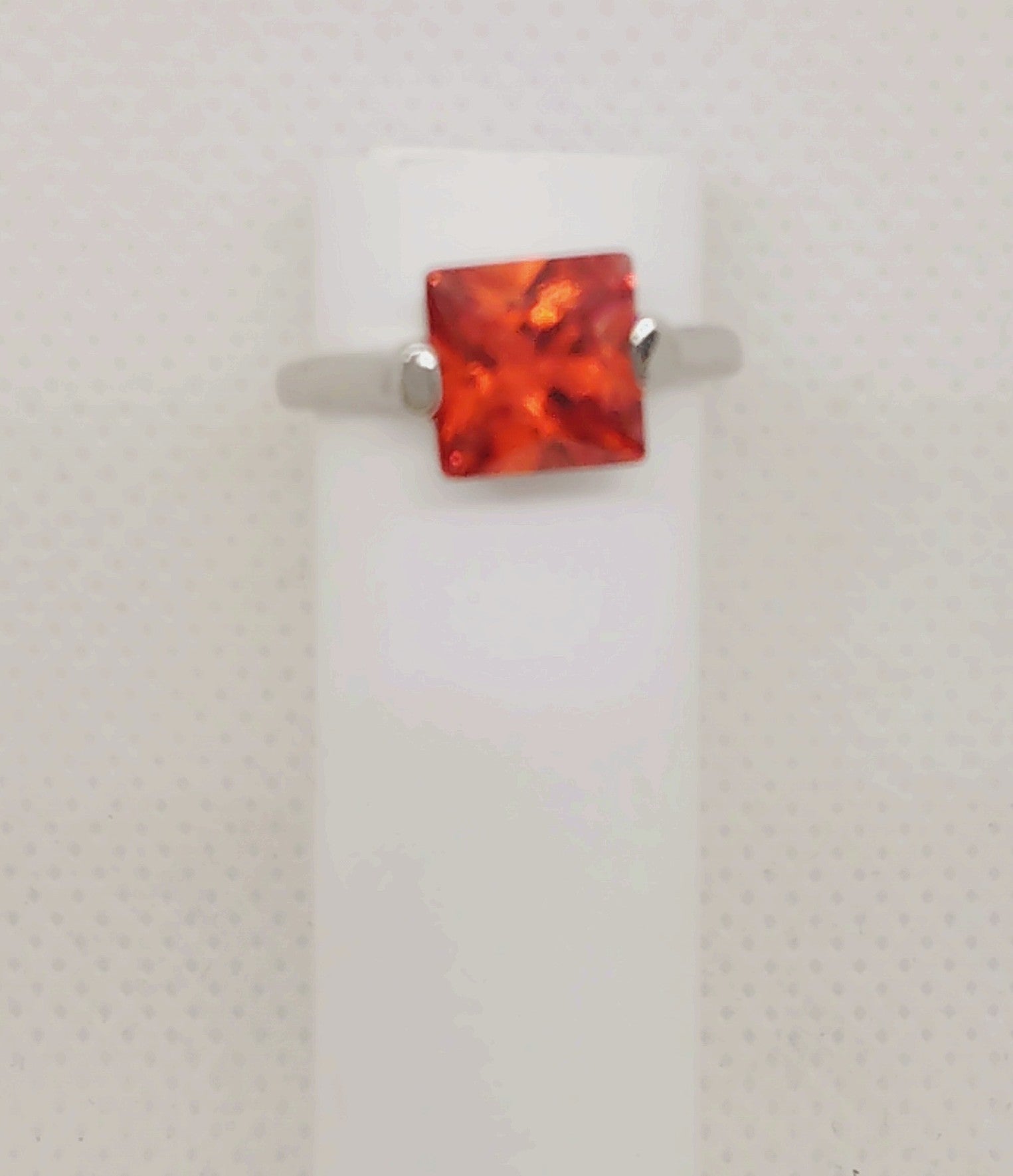 Red Square Stone Silver Ring size 6
