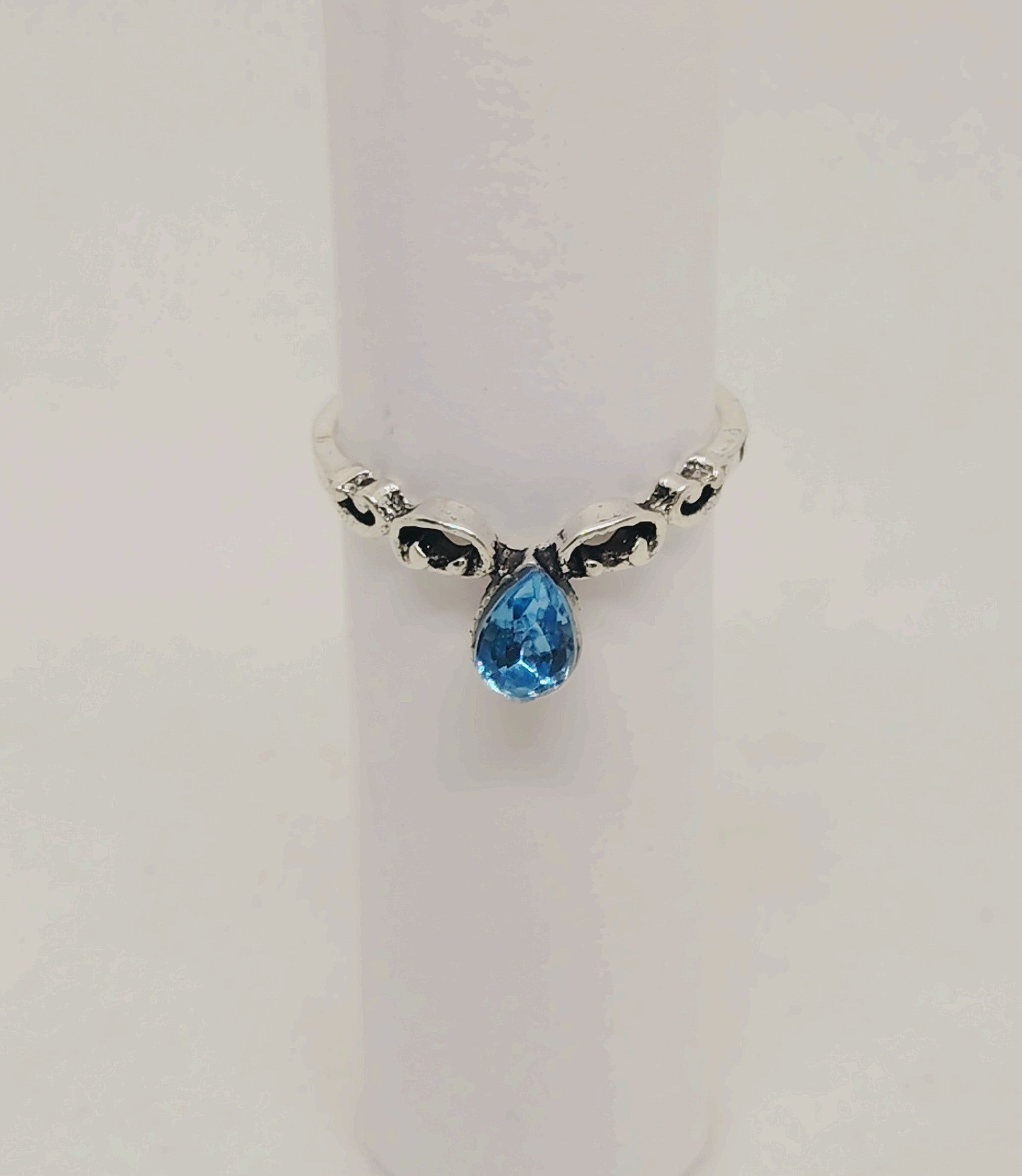 Elegant Teardrop Blue Gemstone Silver Ring