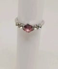Silver Ring with Pink Center Stone and Clear Side Stones Size 7