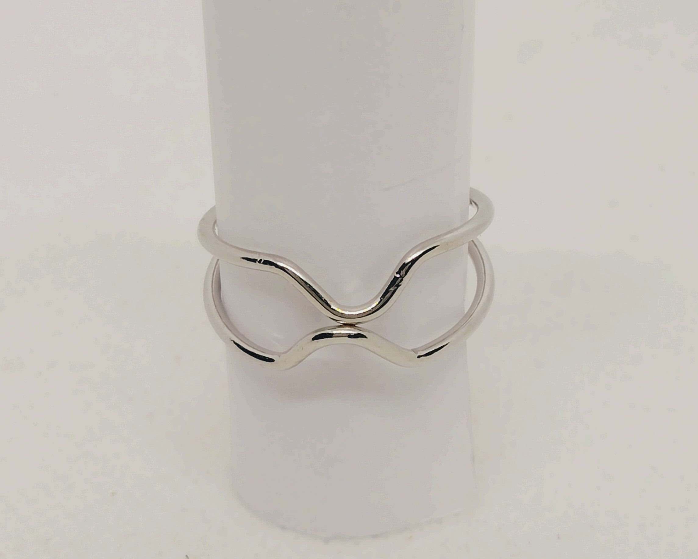 Simple Silver Wave Stackable Rings Set – Size 6