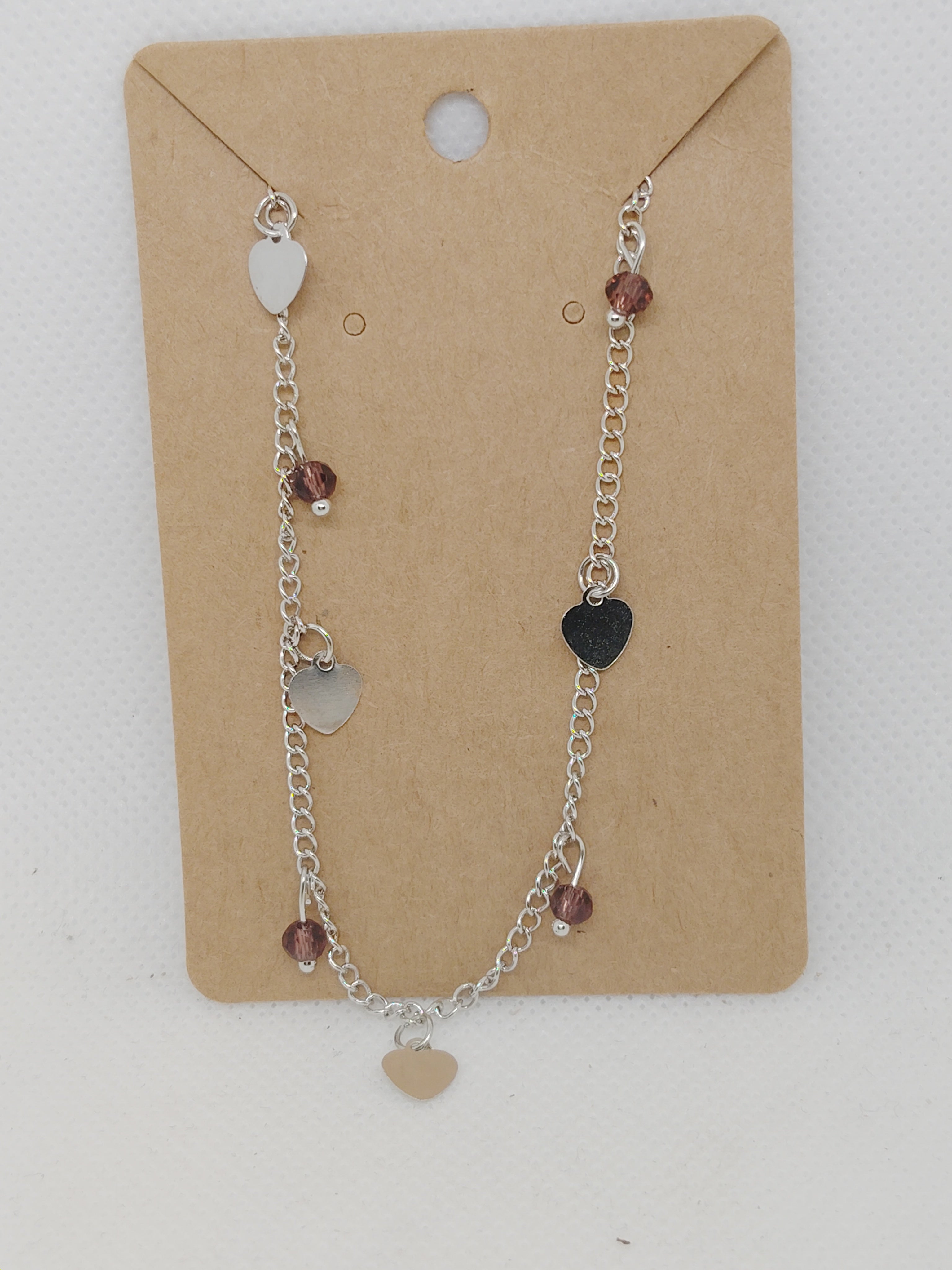 Heart Charm Chain Bracelet with Brown Beads